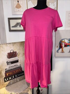 J. Crew Magenta Short Sleeve Tiered Midi Dress